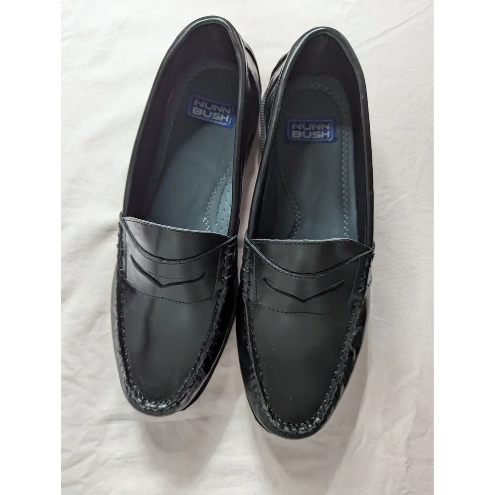 Nunn Bush mens loafers shiny black dress slide on shoes 12W leather uppers 85538